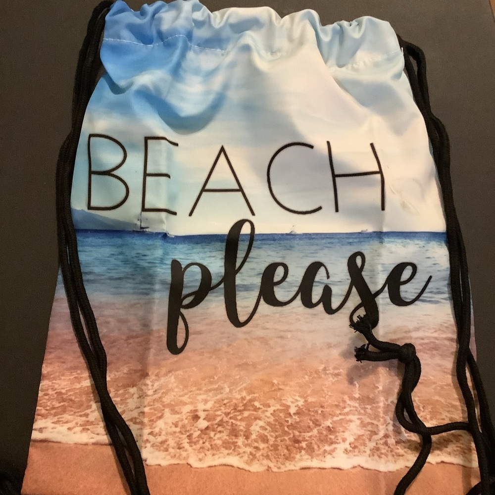 Beach Please Drawstring Backpack